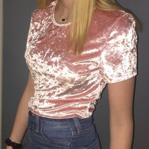 Baby pink crushed velvet T-shirt